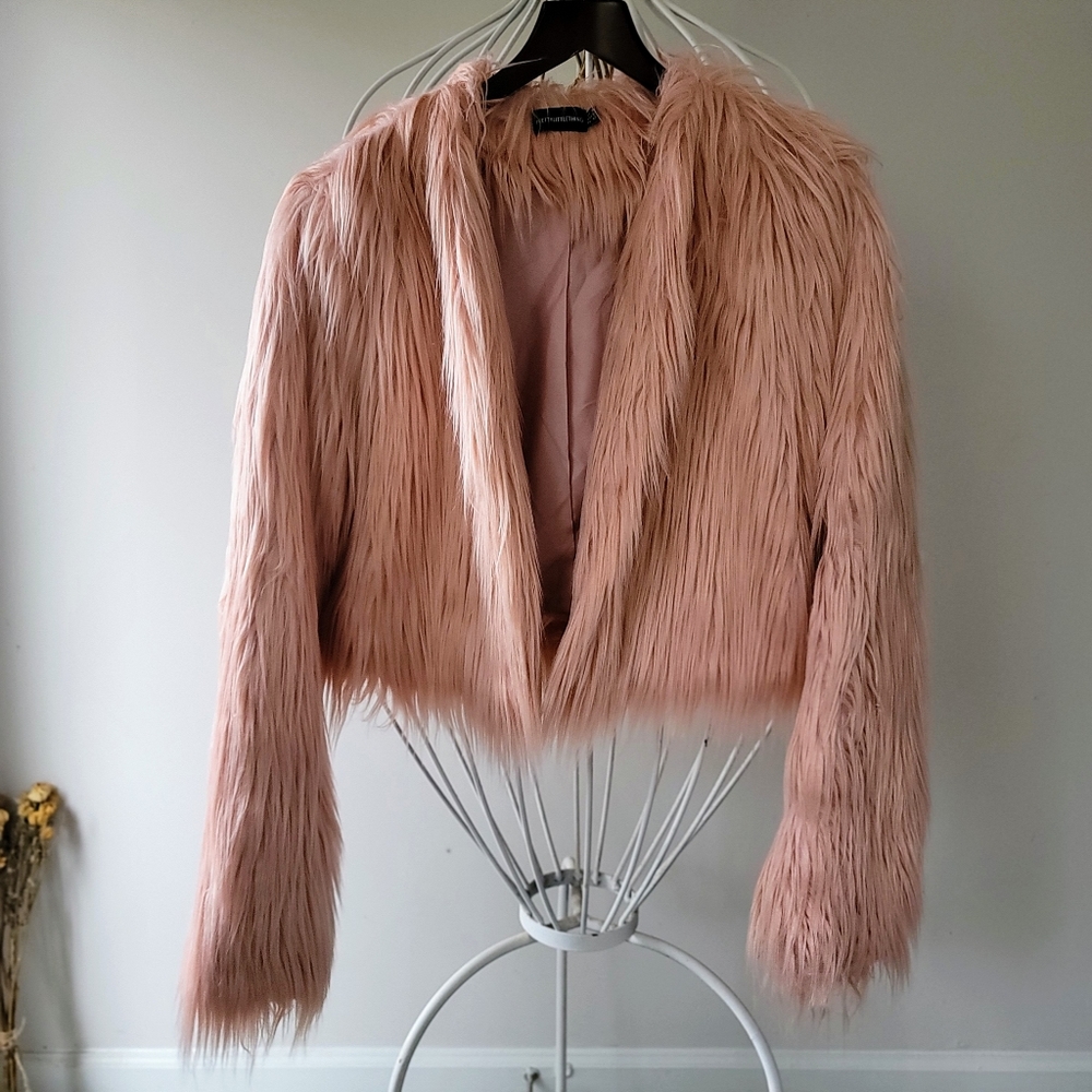 PRETTY LITTLE THINGS PINK SHAGGY FAUX FUR JACKET